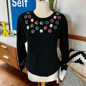 Vintage 80’s Rainbow Sequin Polkadot Lambswool Knit Sweater